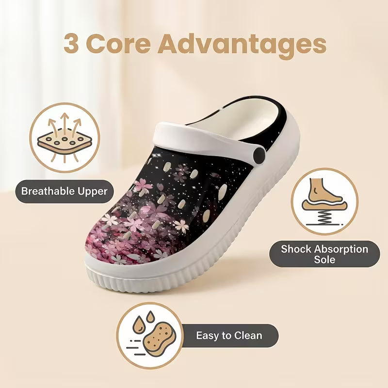 Pink Cherry Blossom Pattern EVA Women's Lightweight Perforated Shoes