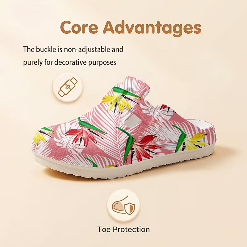 Colorful Floral Pattern Print, All-Season Work Shoes, Lightweight Flat Slippers