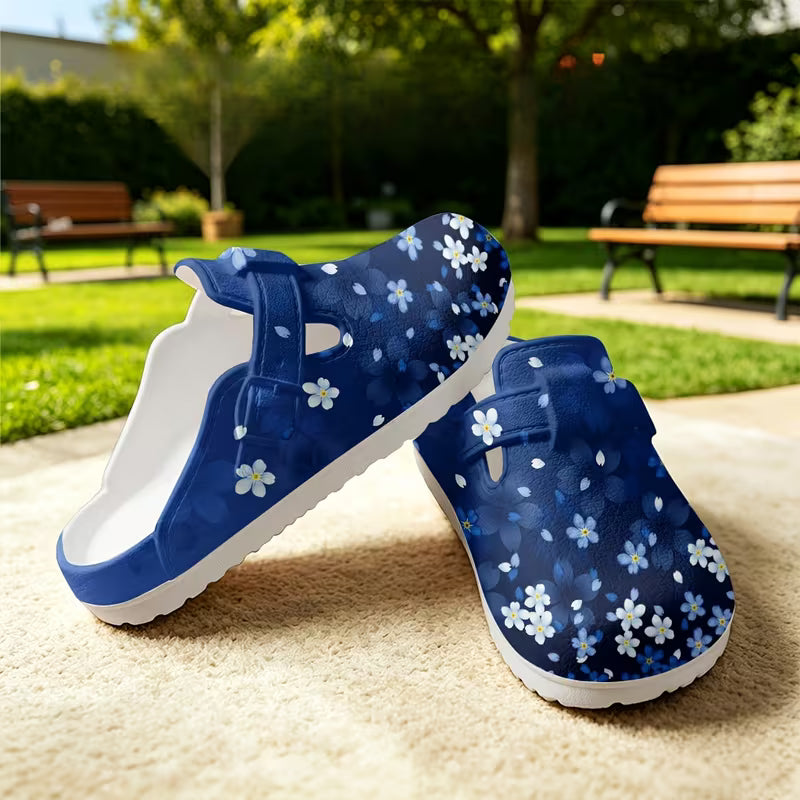 Women's Casual Slides, Marandi Blue Ombre Floral Print