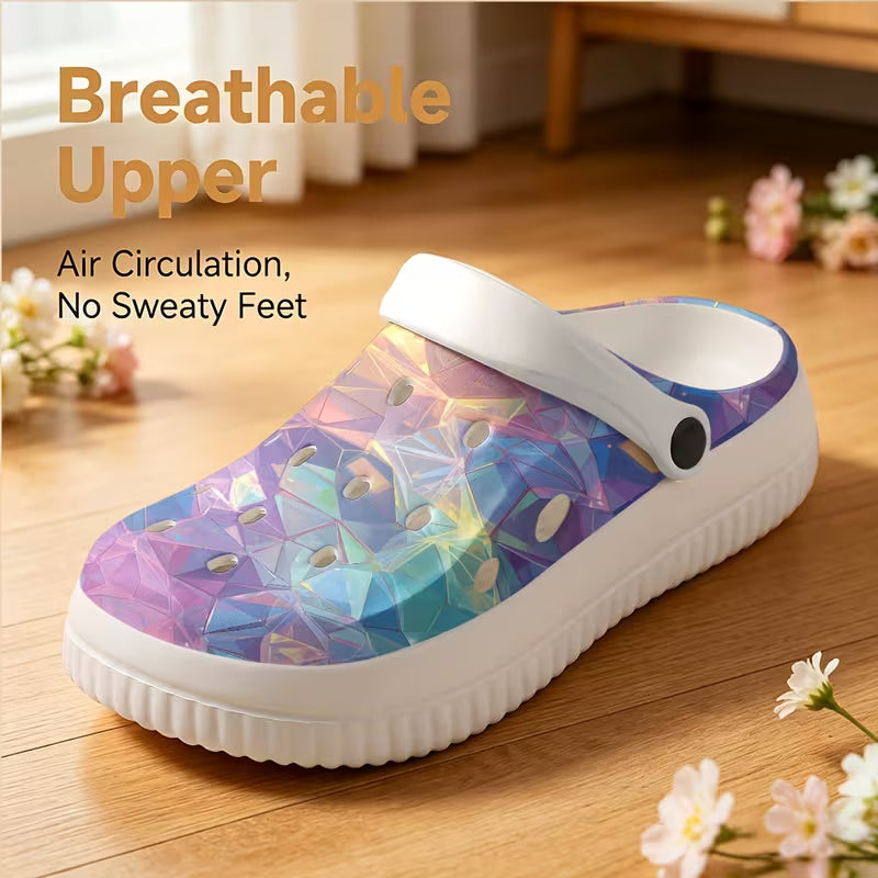 Trendy Casual EVA Women's Clogs, 2D Flat Print Gradient Color Mules