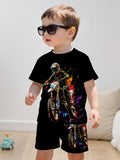 Casual Sports Fashion Cool Off-road Motorcycle Printed Round-neck T-shirt and Shorts Set