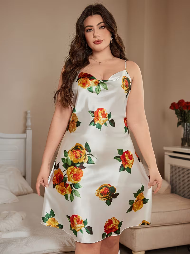 Puff Collar Printed Fashionable, Elegant, and Comfortable Camisole Nightdress for Women