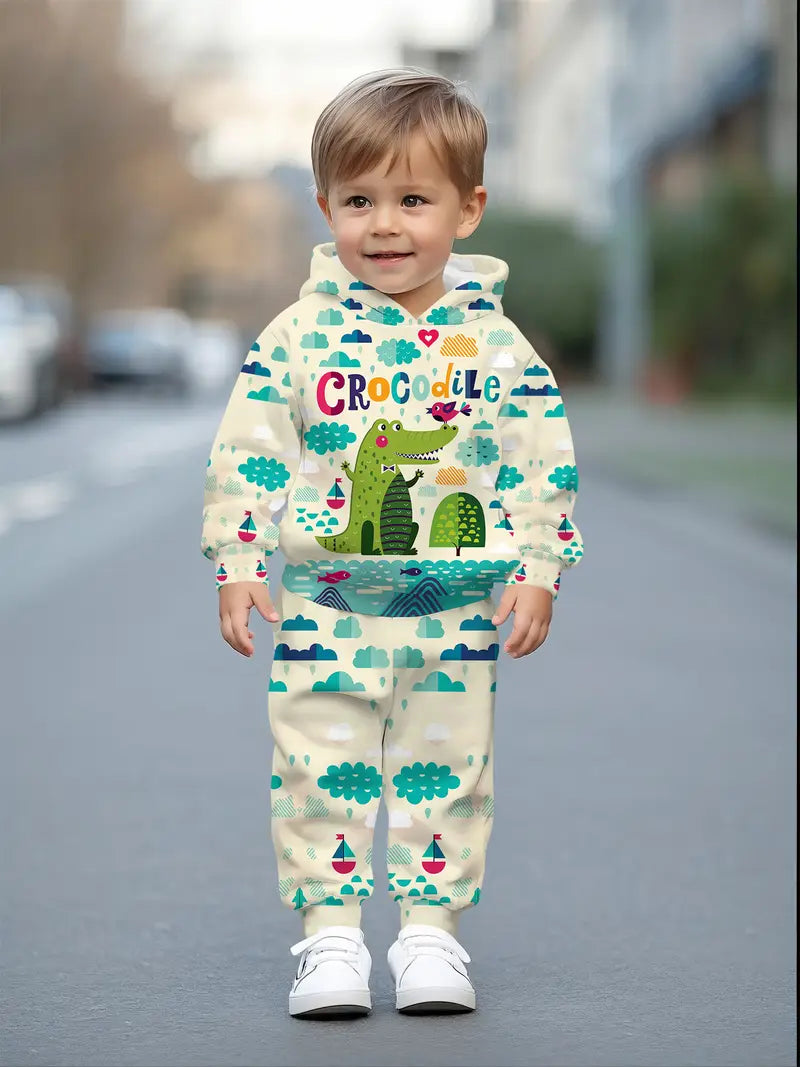 Baby Boys & Girls Hoodie Set Cartoon Crocodile