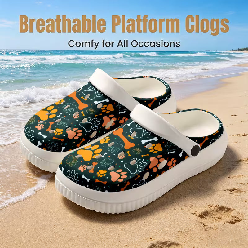 New EVA Thick-Soled Garden Shoes, Playful Cartoon Dog Paw Print Pattern