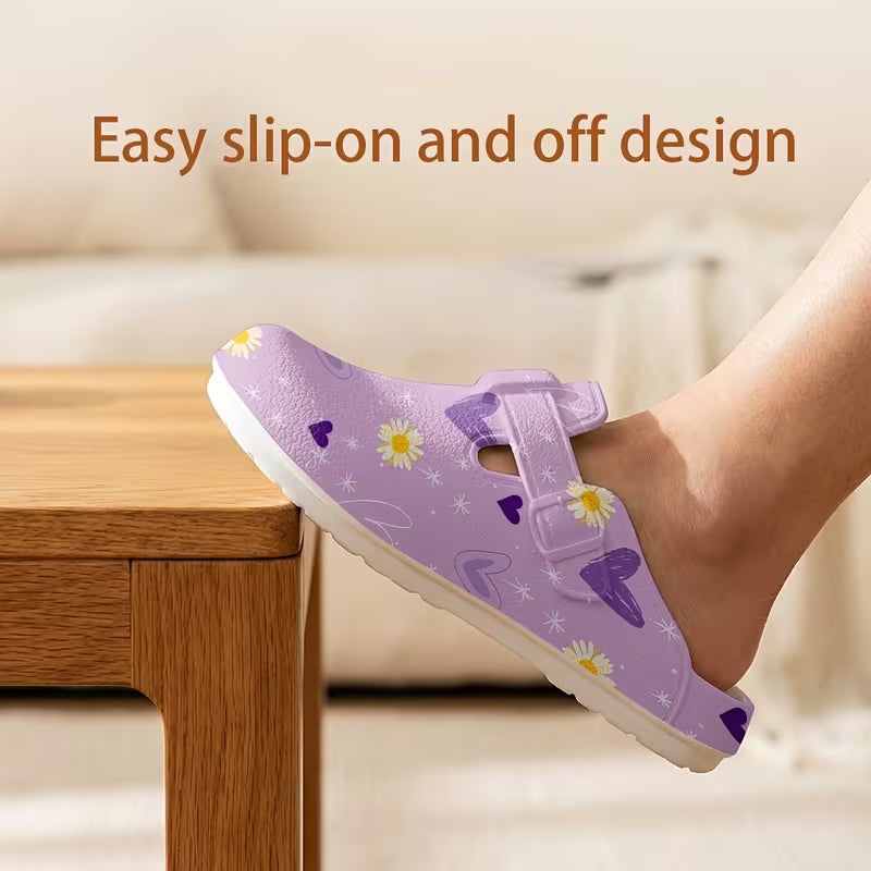 Cute Sweet Purple Heart Print EVA Garden Shoes