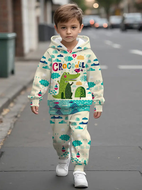 Baby Boys & Girls Hoodie Set Cartoon Crocodile