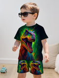 Creative Colored Dinosaur 3D Print Design, Short-Sleeve Pullover Shirt