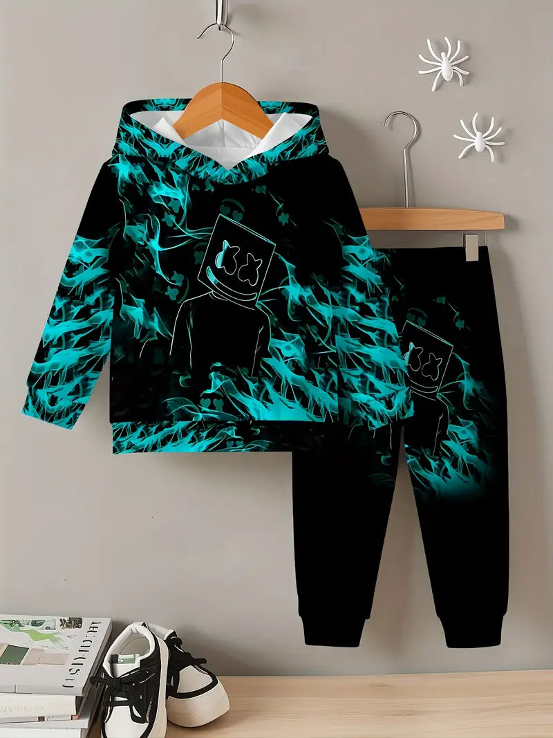 Baby Boys & Girls Hoodie Set Turquoise Blue & Black