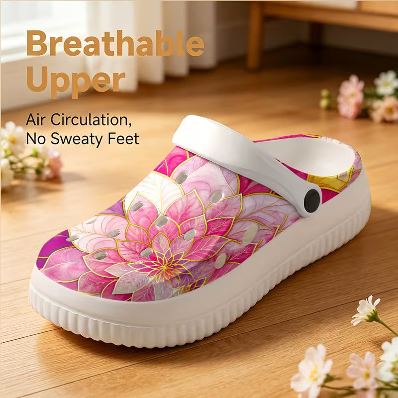 New Comfortable EVA Garden Shoes with Pink-Toned Artistic Floral