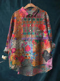 Vintage Heart Floral Art Print Casual Shirt with Pocket