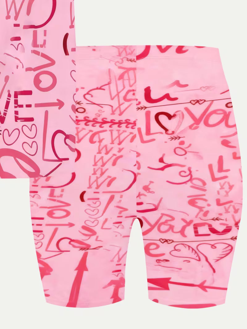 Girls' T-shirt and Shorts Set Features a Cartoon-patterned Short-sleeve Top