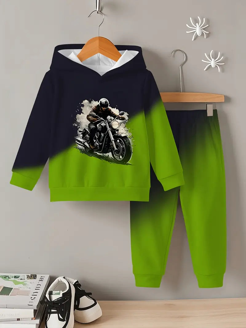 Baby Boys & Girls Hoodie Set motorcycle pattern