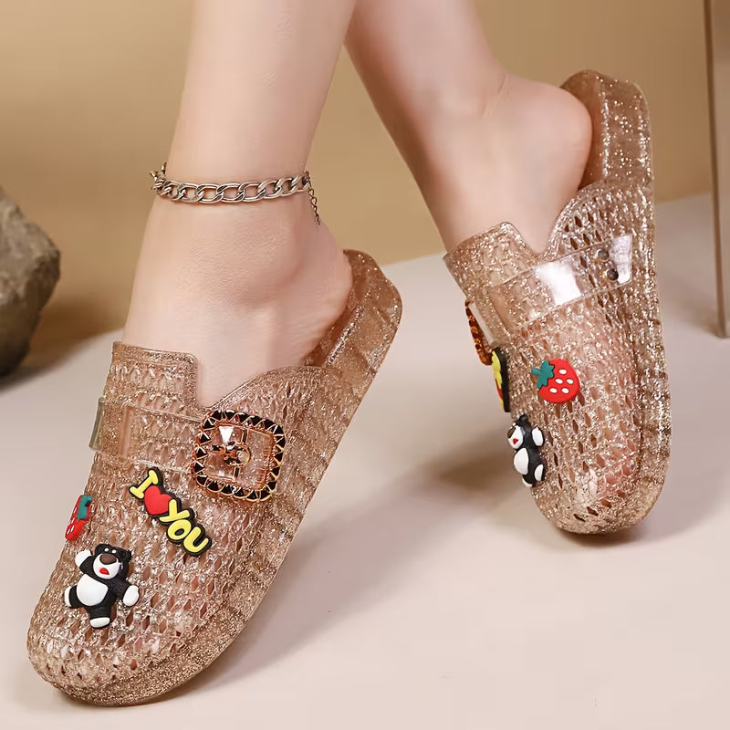 Transparent Jelly Cute Cartoon Thick-soled Hole-patterned Slippers