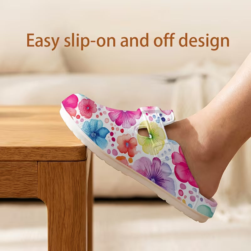 Fashion Printed Women's Toe-Post Slippers, Colorful Floral Print