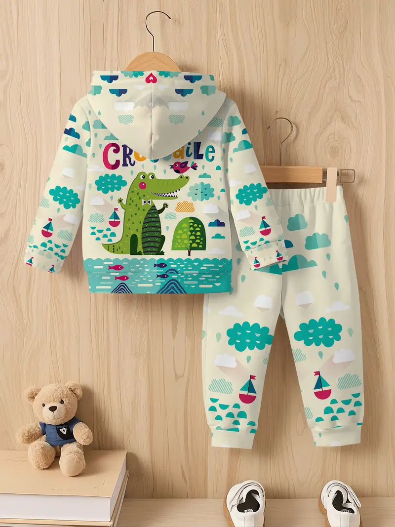 Baby Boys & Girls Hoodie Set Cartoon Crocodile