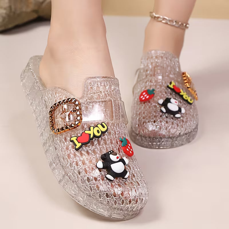 Transparent Jelly Cute Cartoon Thick-soled Hole-patterned Slippers