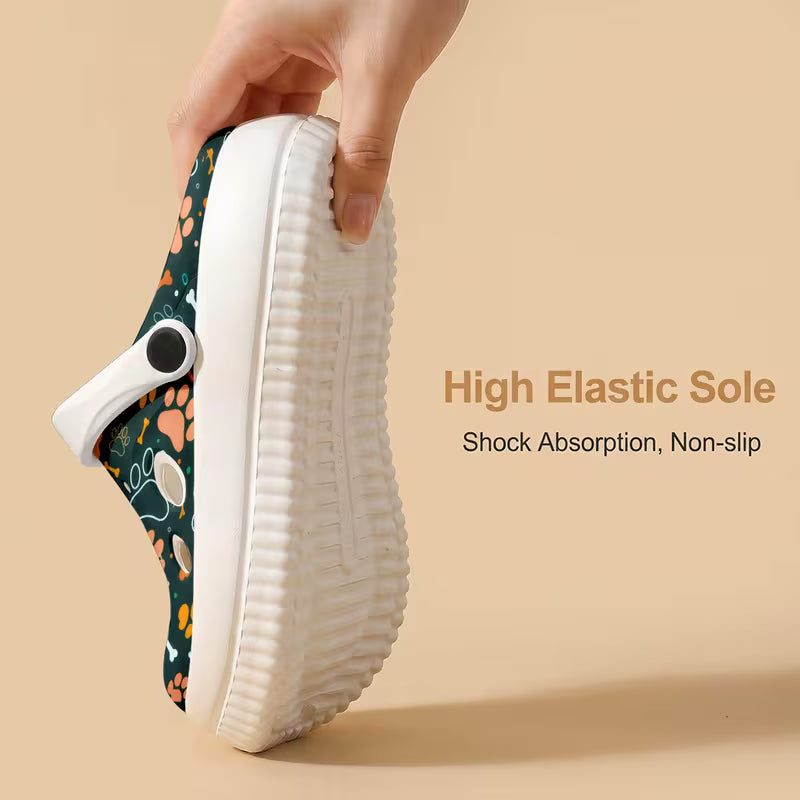 New EVA Thick-Soled Garden Shoes, Playful Cartoon Dog Paw Print Pattern