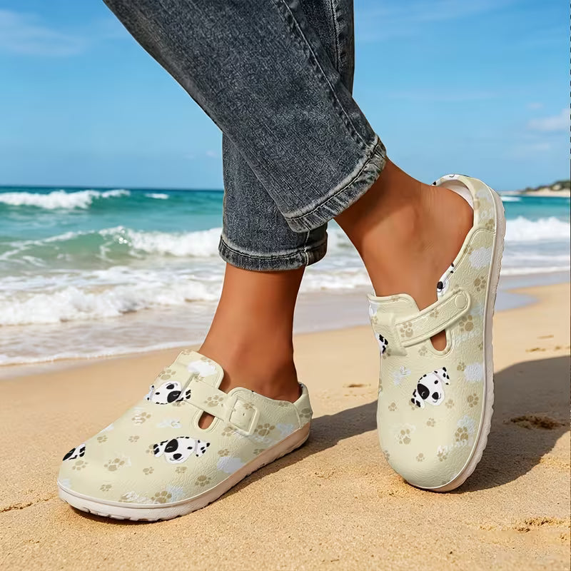 New Casual EVA Garden Shoes, Easy Cartoon Puppy And Paw Print Pattern