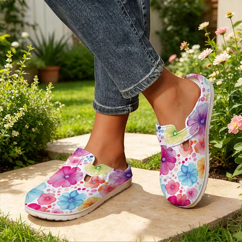 Fashion Printed Women's Toe-Post Slippers, Colorful Floral Print