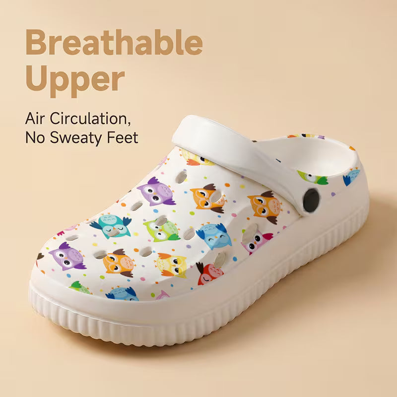 New Fashion EVA Women's Hole-Punch Shoes, Cartoon Owl Pattern Print