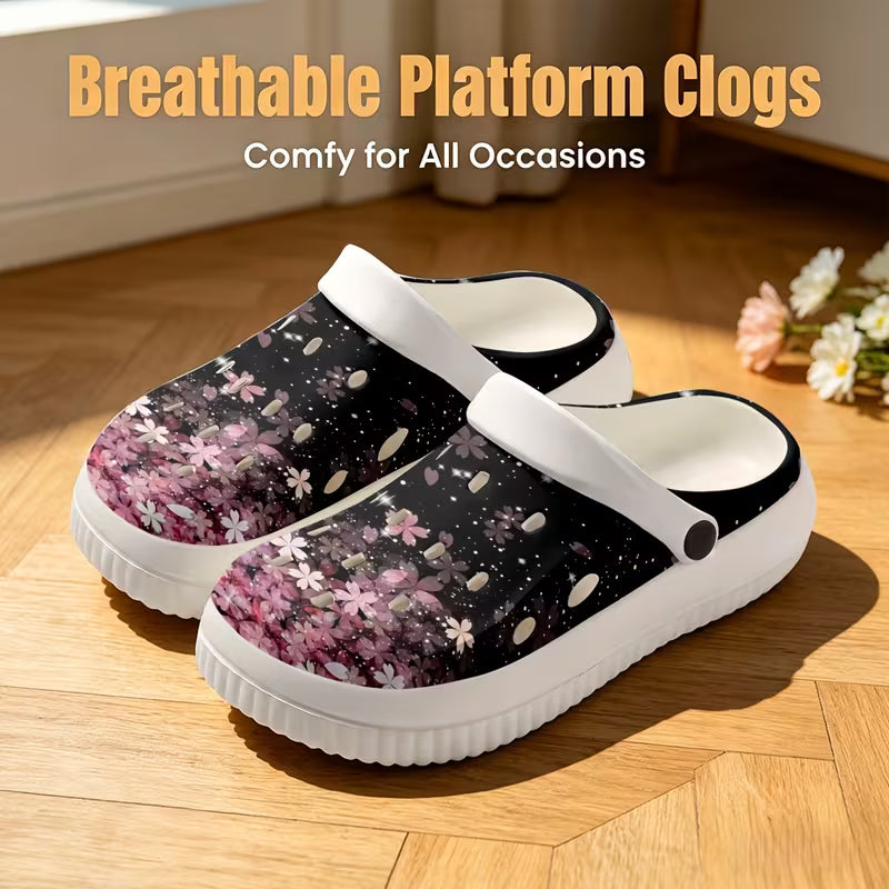 Pink Cherry Blossom Pattern EVA Women's Lightweight Perforated Shoes