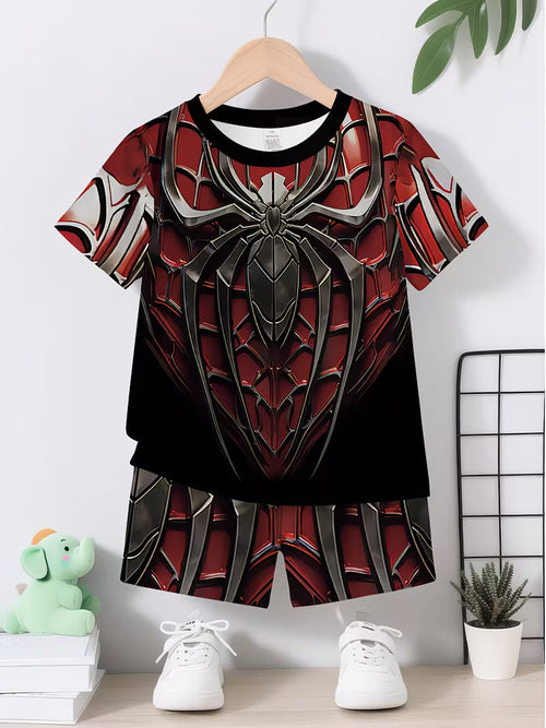 Casual Sporty Trendy Armor Cool Macha Style Printed Round-neck T-shirt