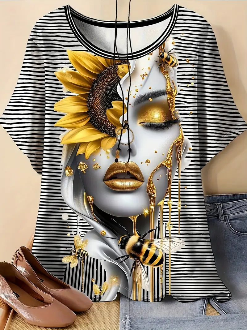3D Print Lady Face Tee for Everyday Wear