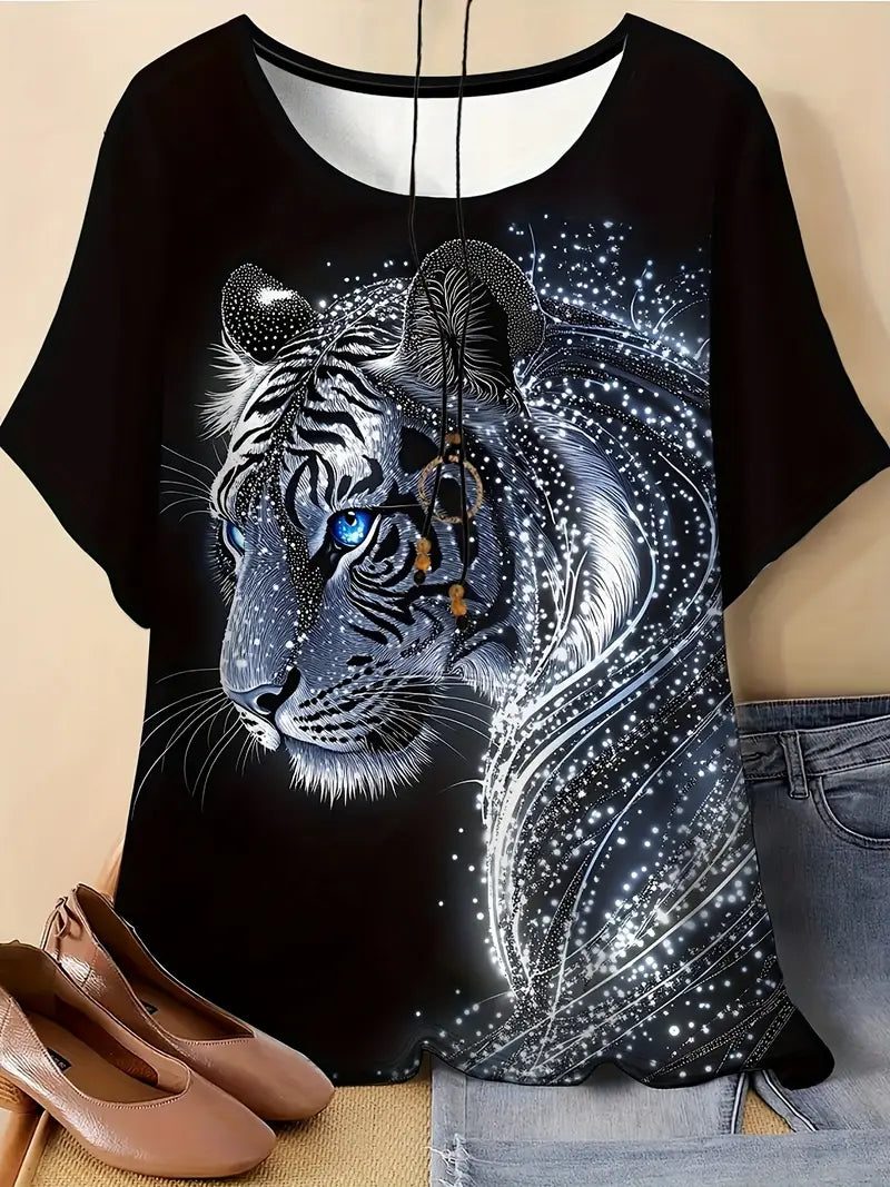 3D Tiger Print Tee for Everyday Wear