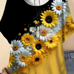 3D Print Casual Flower Tee for Everyday Wear